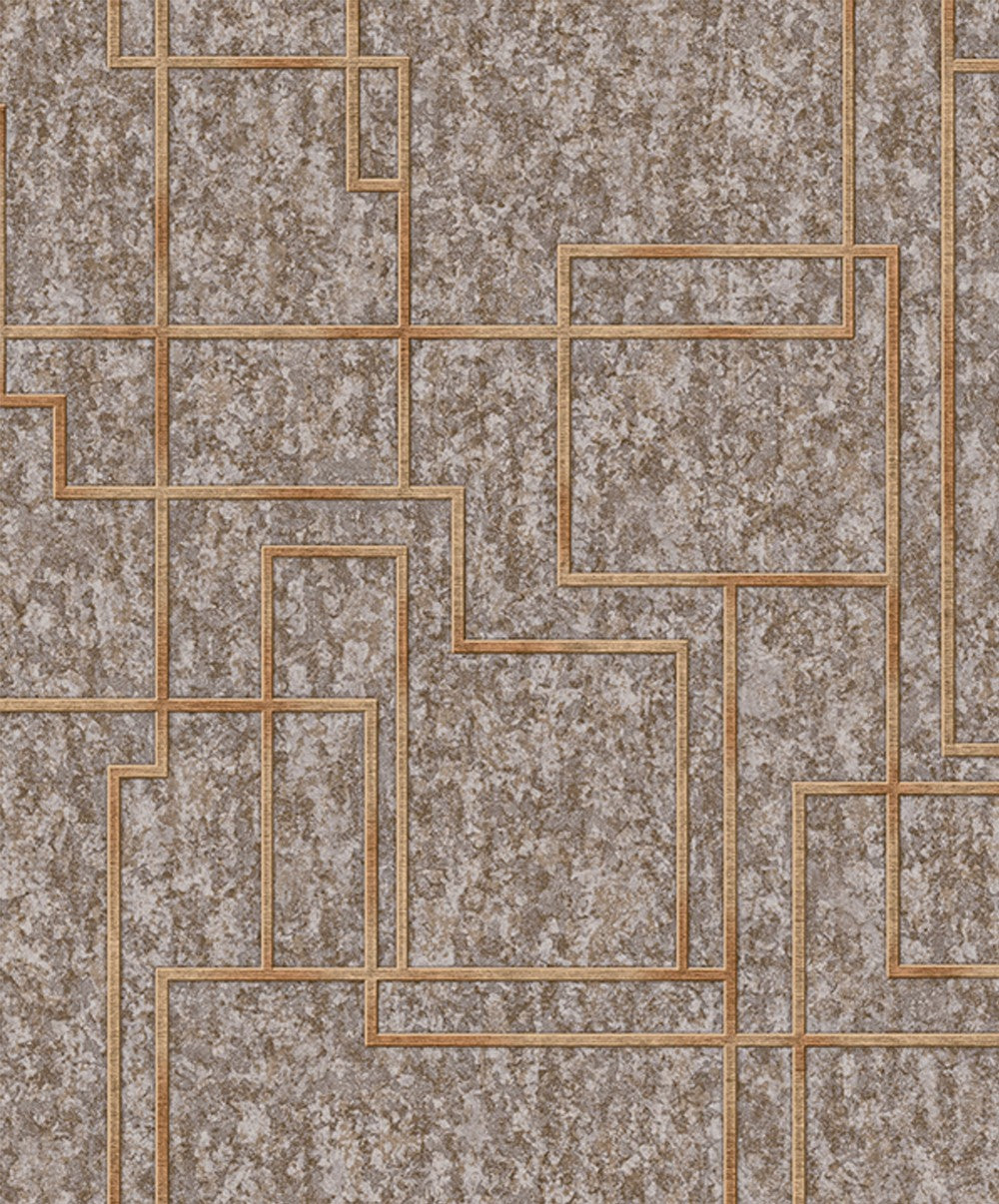 Gilded Grid Copper Reflection Geometric Wallpaper.