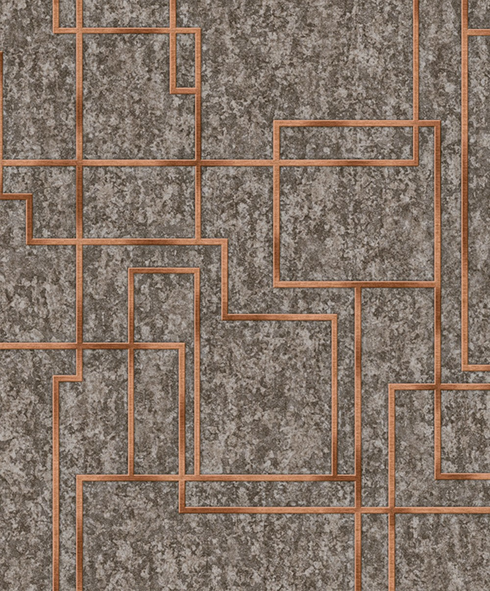 Grey Grid copper Reflection Geometric Wallpaper.