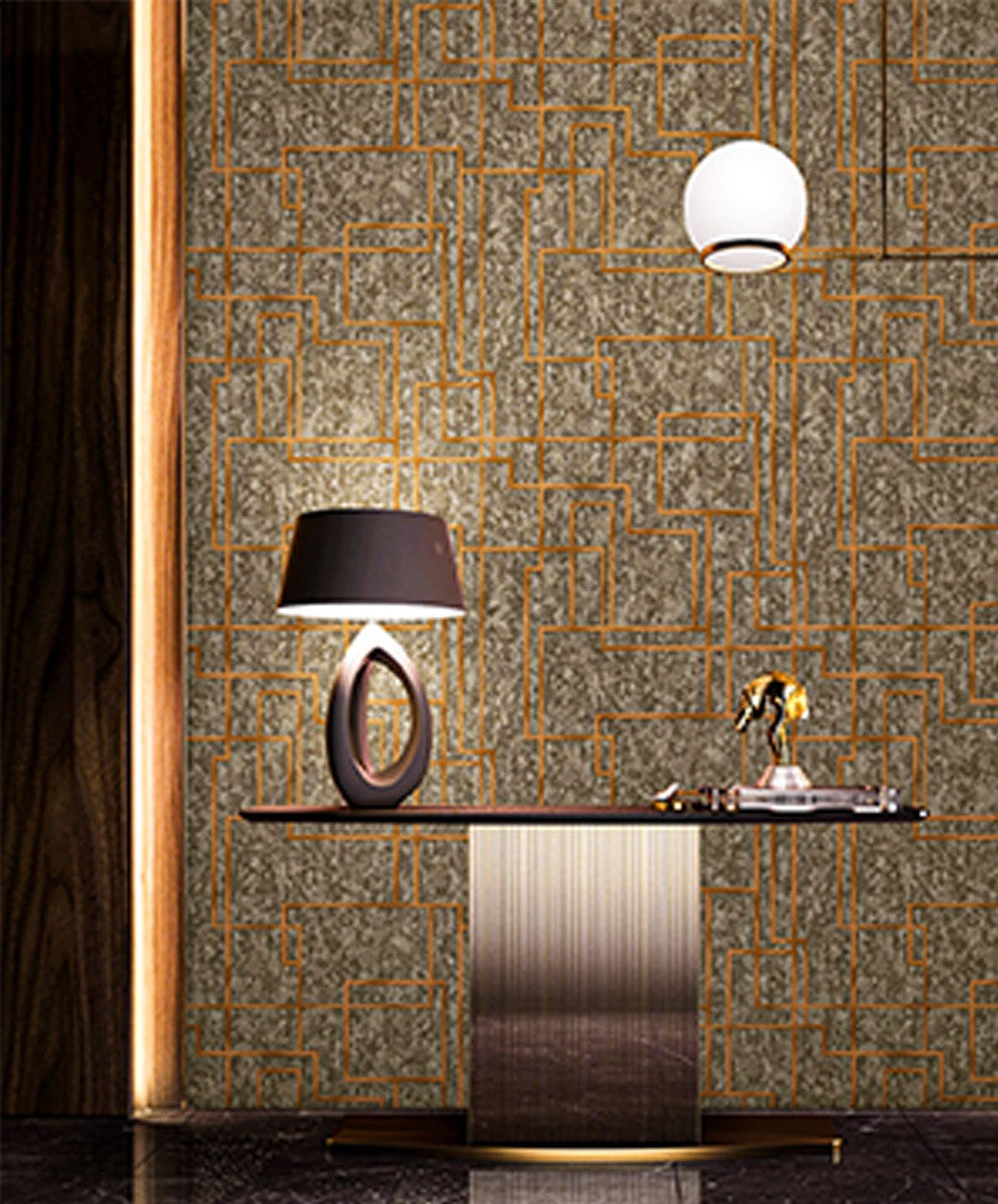 Grey Grid copper Reflection Geometric Wallpaper.