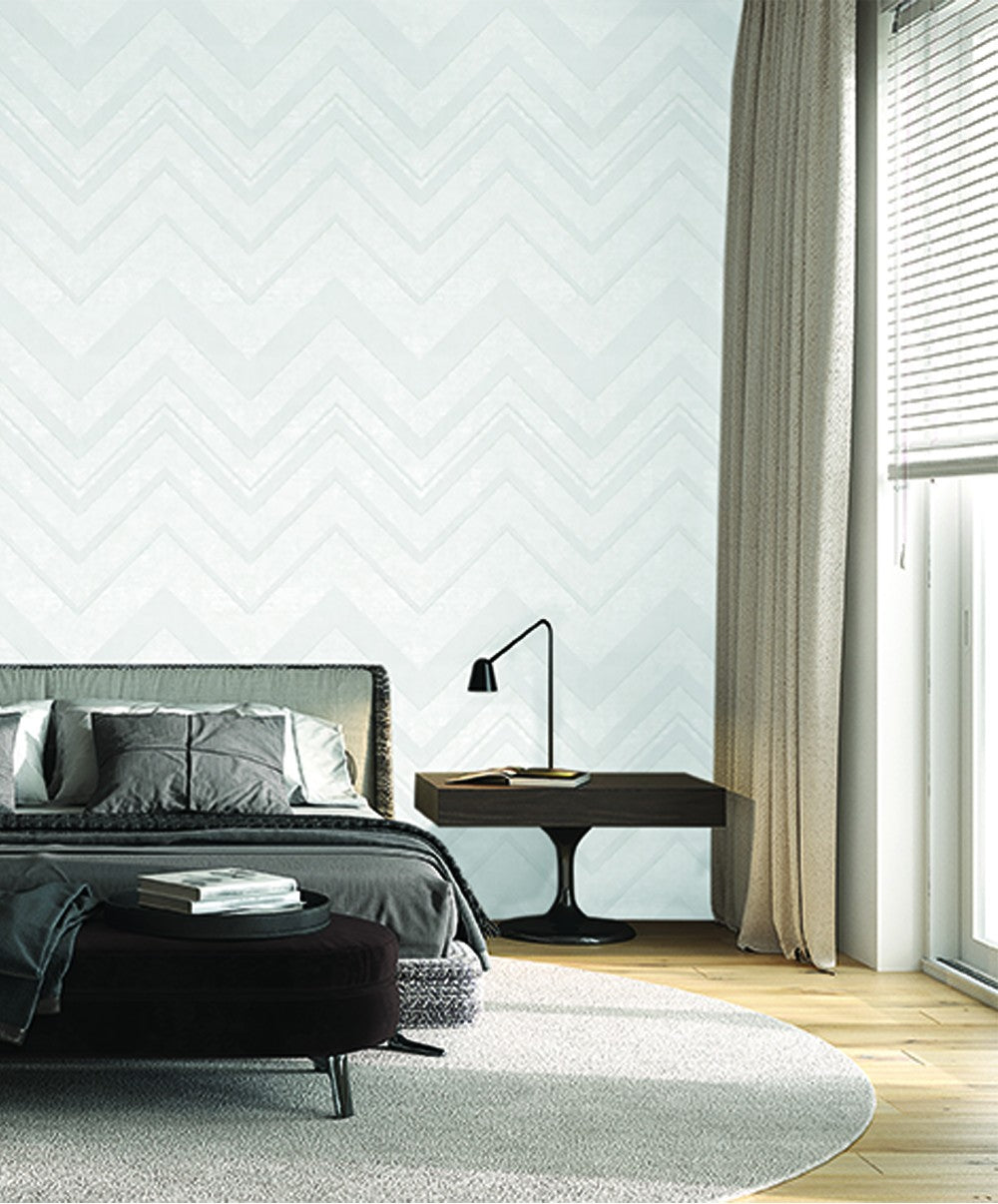 White Wave Geometric Wallpaper.