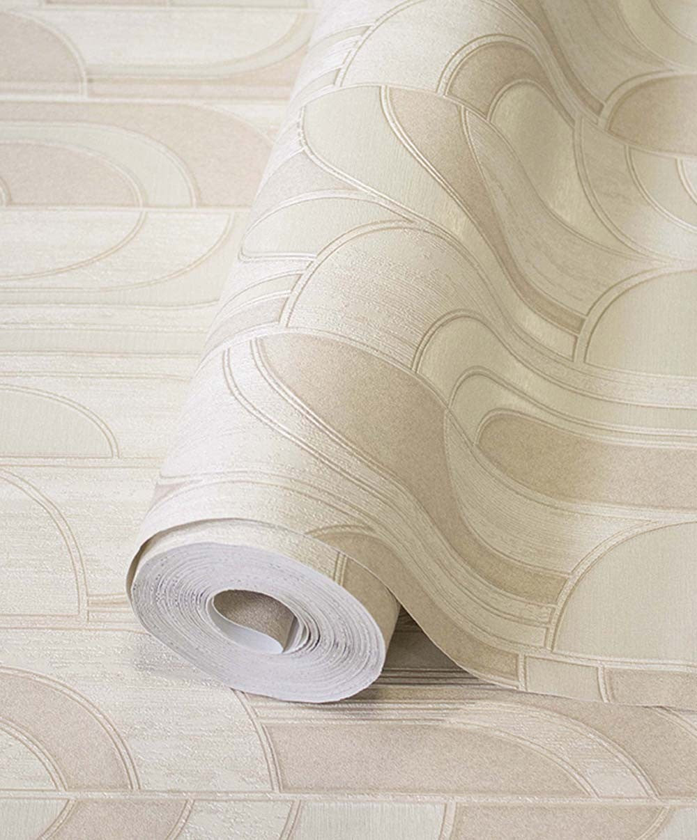 Retro Arch Motif Beige Abstract Wallpaper.