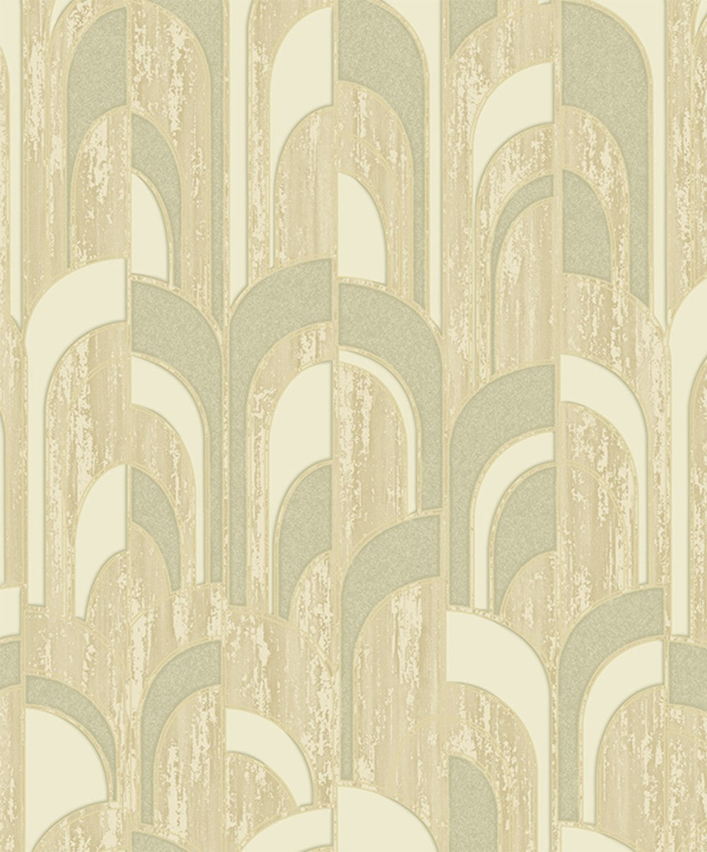 Beige Arched Oasis Abstract Wallpaper.