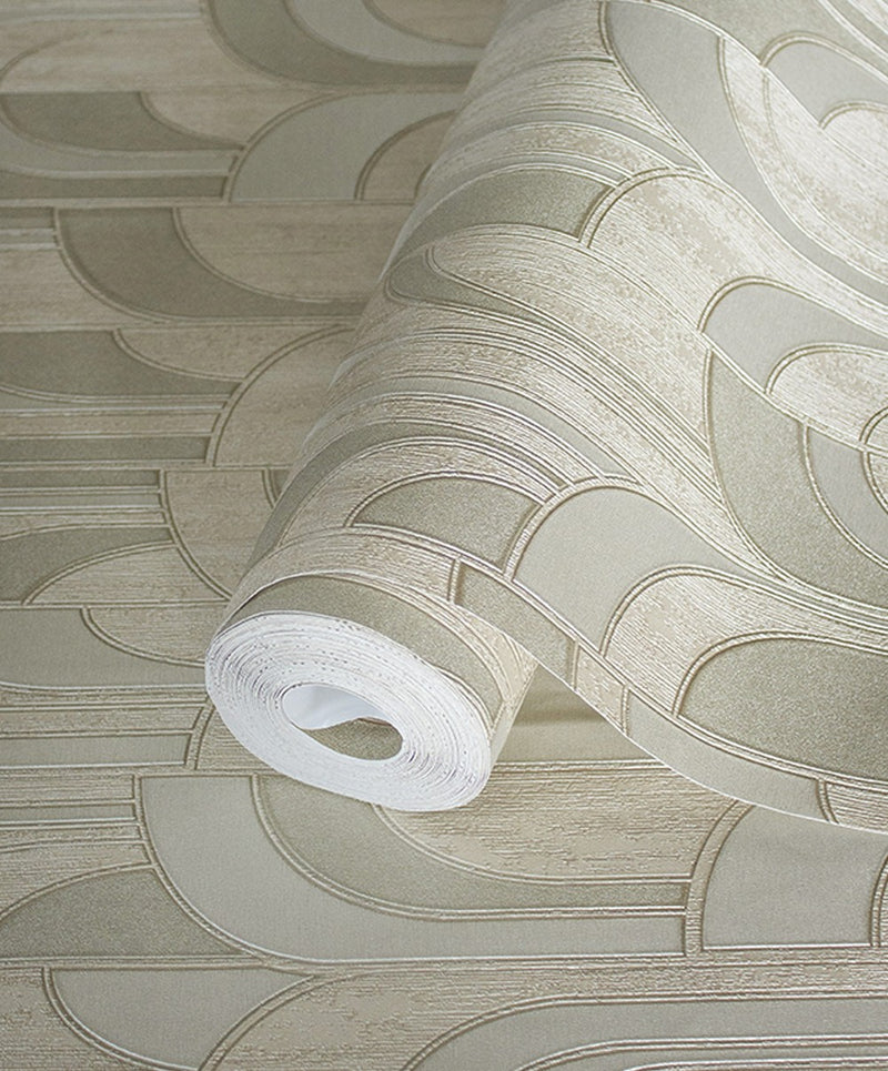 Beige Arched Oasis Abstract Wallpaper.