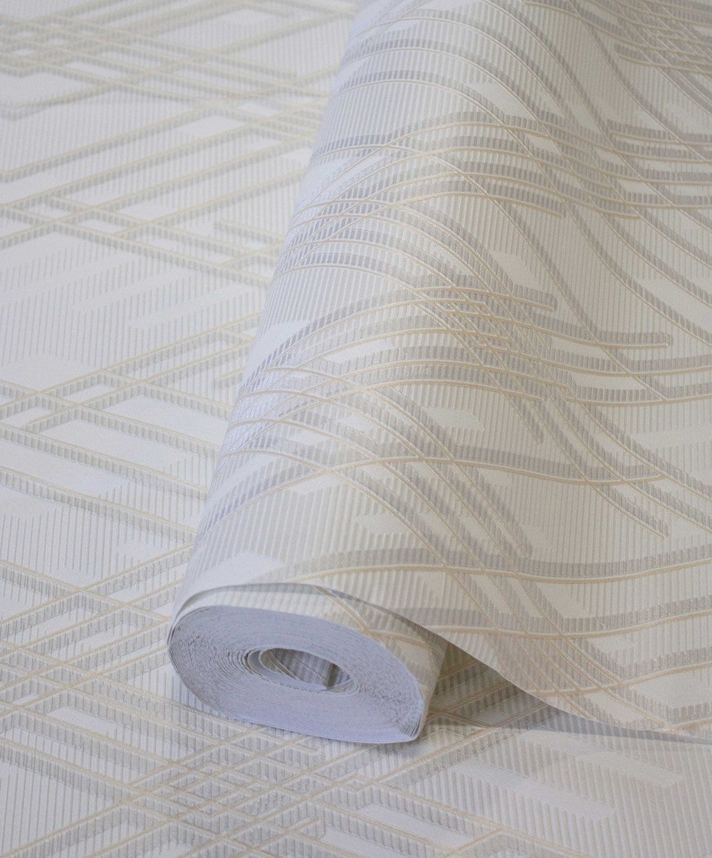 Criss Crossed Off White Ivory Geometric Wallpaper for walls