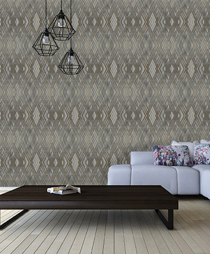 Criss-Crossed Grey Trellis Geometric Wallpaper.