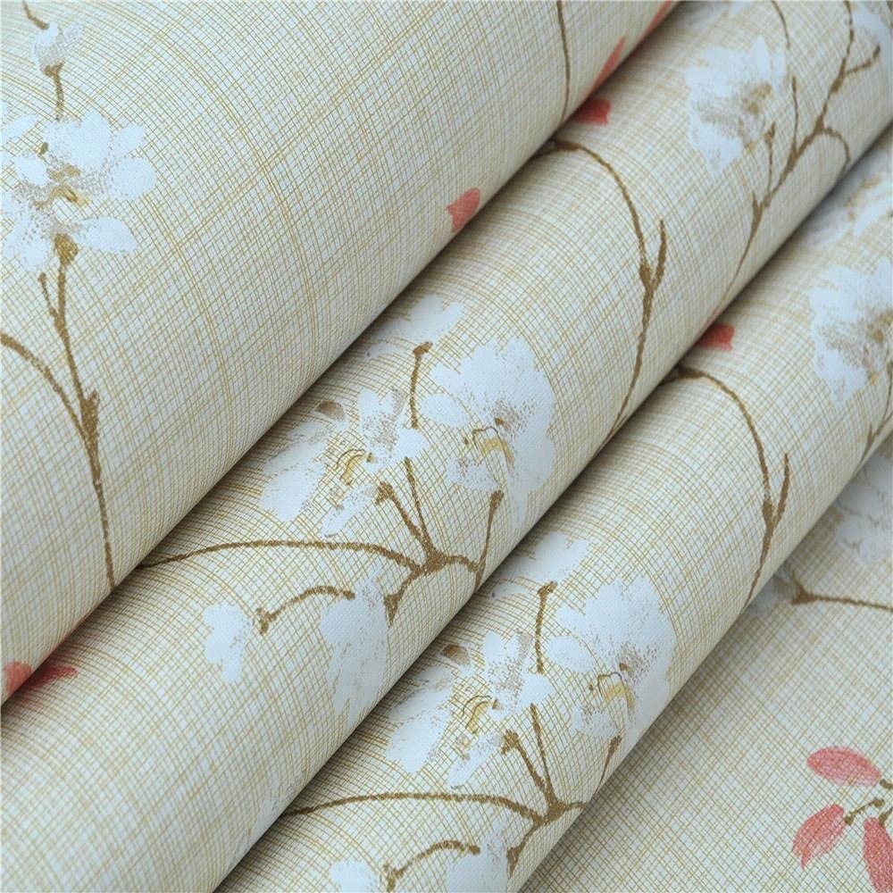 Self Adhesive Wallpaper Waterproof Vinyl Stickers PVC Wall Papers (18''inches x 120'' inches) (Beige Flower)