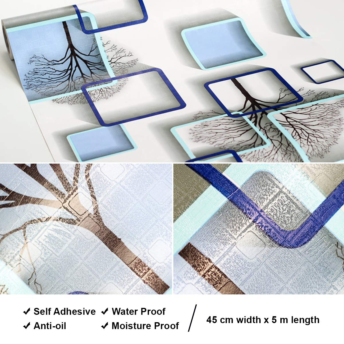 Wall Stickers Wallpaper DIY Decal (45 x 500 cm) 3D Frames PVC DIY Self Adhesive, Active Blue