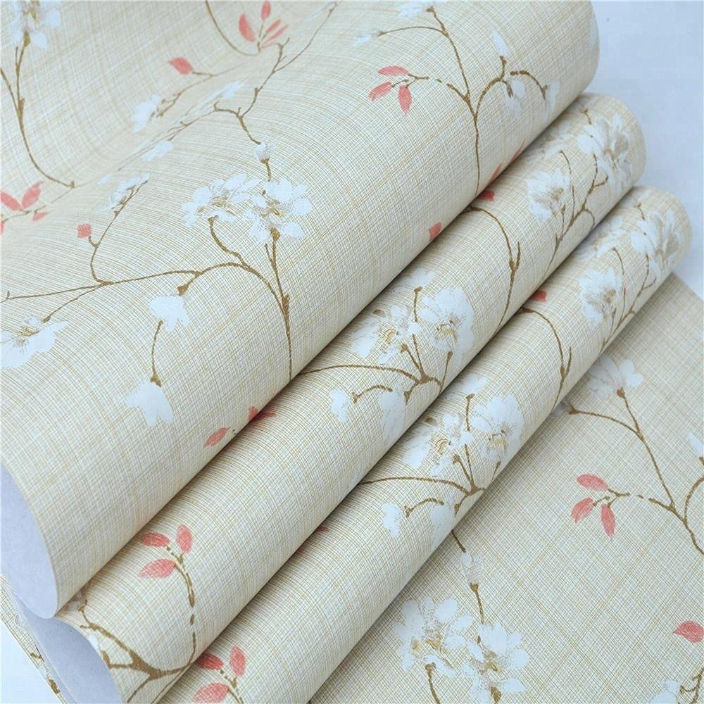 Self Adhesive Wallpaper Waterproof Vinyl Stickers PVC Wall Papers (18''inches x 120'' inches) (Beige Flower)