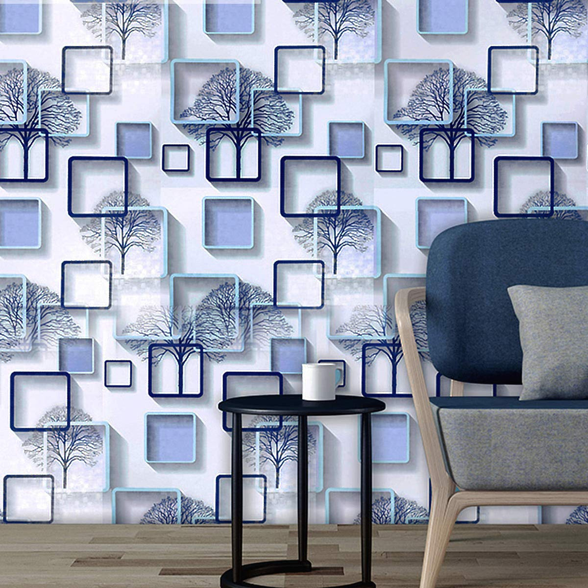 Wall Stickers Wallpaper DIY Decal (45 x 500 cm) 3D Frames PVC DIY Self Adhesive, Active Blue