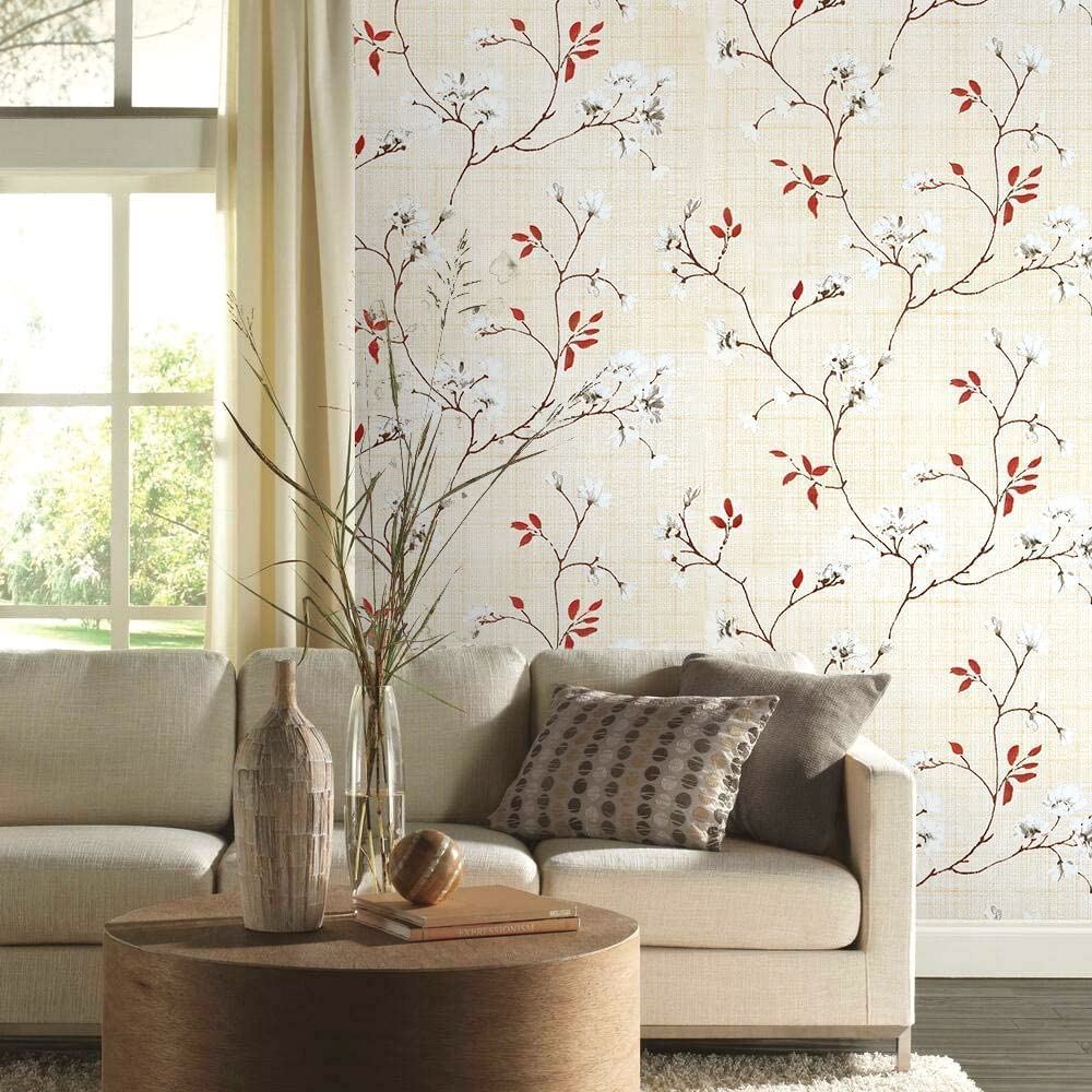 Self Adhesive Wallpaper Waterproof Vinyl Stickers PVC Wall Papers (18''inches x 120'' inches) (Beige Flower)