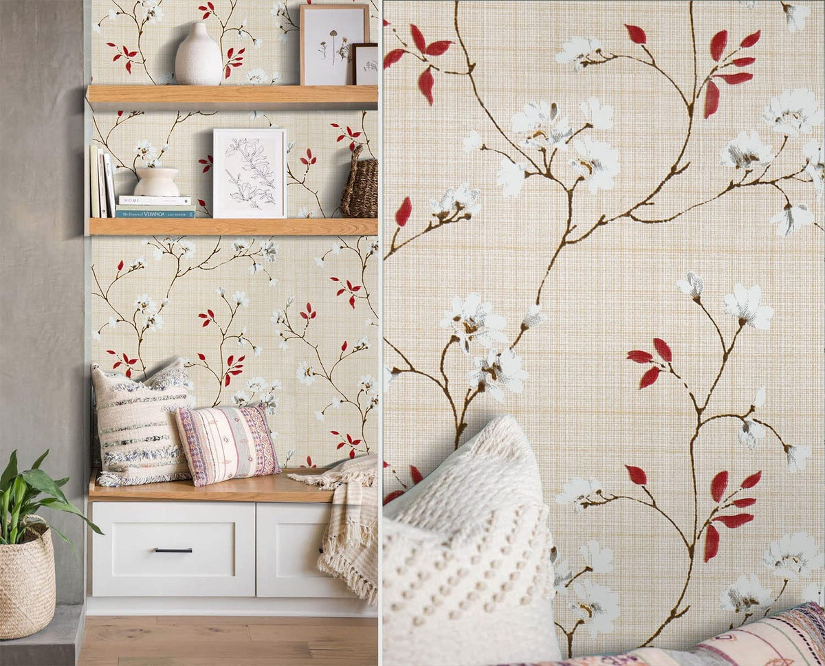 Self Adhesive Wallpaper Waterproof Vinyl Stickers PVC Wall Papers (18''inches x 120'' inches) (Beige Flower)