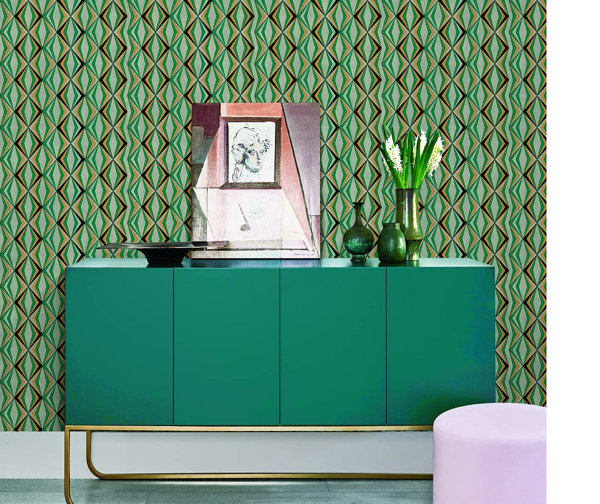 3D Geometric Green Mix Color Wallpaper Roll for Covering Living Room, Bedroom Walls 57 Sqft