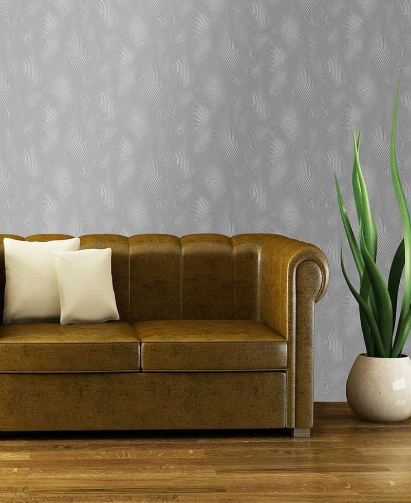 Grey Abstract striped embossed Wallpaper