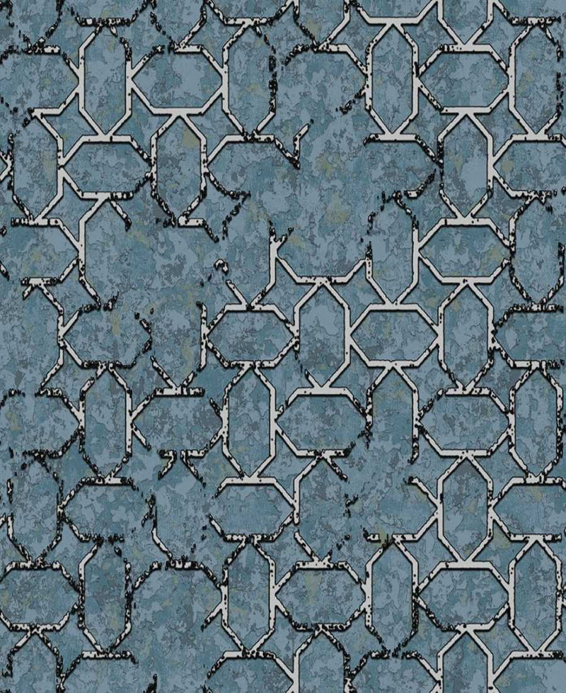 Amesemi Blue Distressed Hexagonal Wallpaper