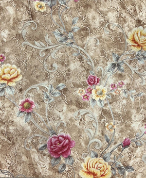 Floral Design Dark Beige Pink Colour Wallpaper Roll for Wall Covering Living Room, Bedroom Wall Tejas
