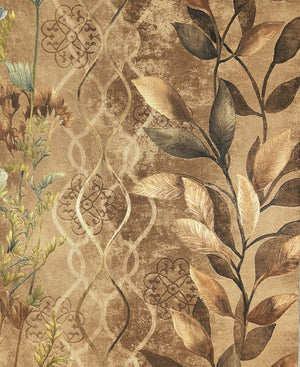 Floral Design Green & Brown Mix Color Wallpaper Roll for Wall Covering Living Room, Bedroom Wall 55 Sq.ft_TJ6003