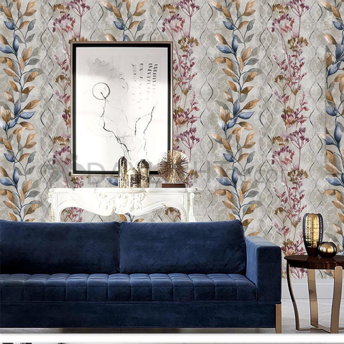 Leaf Design White Blue Mix Color Wallpaper Roll for Wall Covering Living Room, Bedroom Wall 55 Sq.ft_Tejas TJ6004