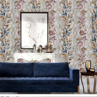 Leaf Design White Blue Mix Color Wallpaper Roll for Wall Covering Living Room, Bedroom Wall 55 Sq.ft_Tejas TJ6004