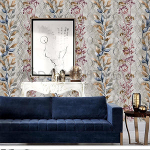 Leaf Design White Blue Mix Color Wallpaper Roll for Wall Covering Living Room, Bedroom Wall 55 Sq.ft_Tejas TJ6004