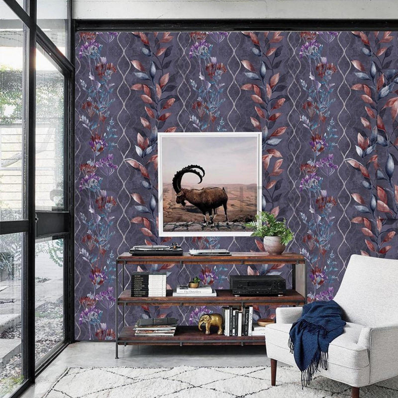Leaf Design Blue Mix Color Wallpaper Roll for Wall Covering Living Room, Bedroom Wall 55 Sq.ft_Tejas TJ6005