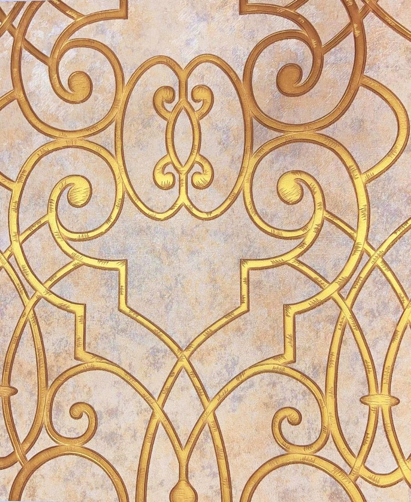 Modern Damask Design Beige Golden Wallpaper Roll for Wall Covering Living Room, Bedroom Wall 55 Sq.ft_Tejas TJ6006. Excel Wallpaper