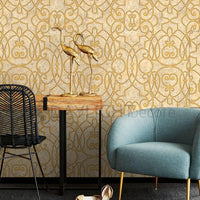 Modern Damask Design Beige Golden Wallpaper Roll for Wall Covering Living Room, Bedroom Wall 55 Sq.ft_Tejas TJ6006. Tejas Collection Wallpaper store