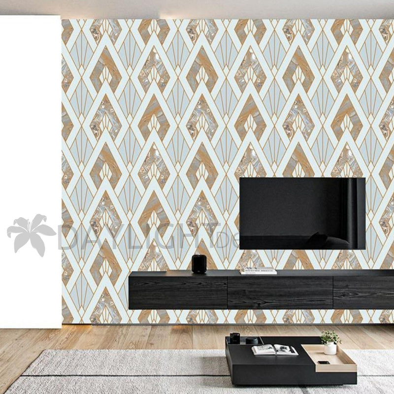 Light Gray & Golden Geometric Wallpaper Roll for Wall Covering Living Room, Bedroom Wall Tejas
