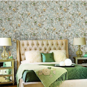 Floral Design Green Colour Wallpaper Roll for Wall Covering Living Room, Bedroom Wall Tejas