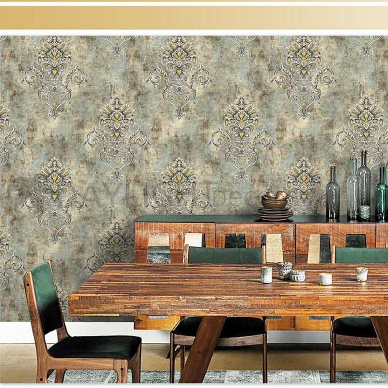 Grey Damask Modern Design Wallpaper Roll for Wall Covering Living Room, Bedroom Wall Tejas