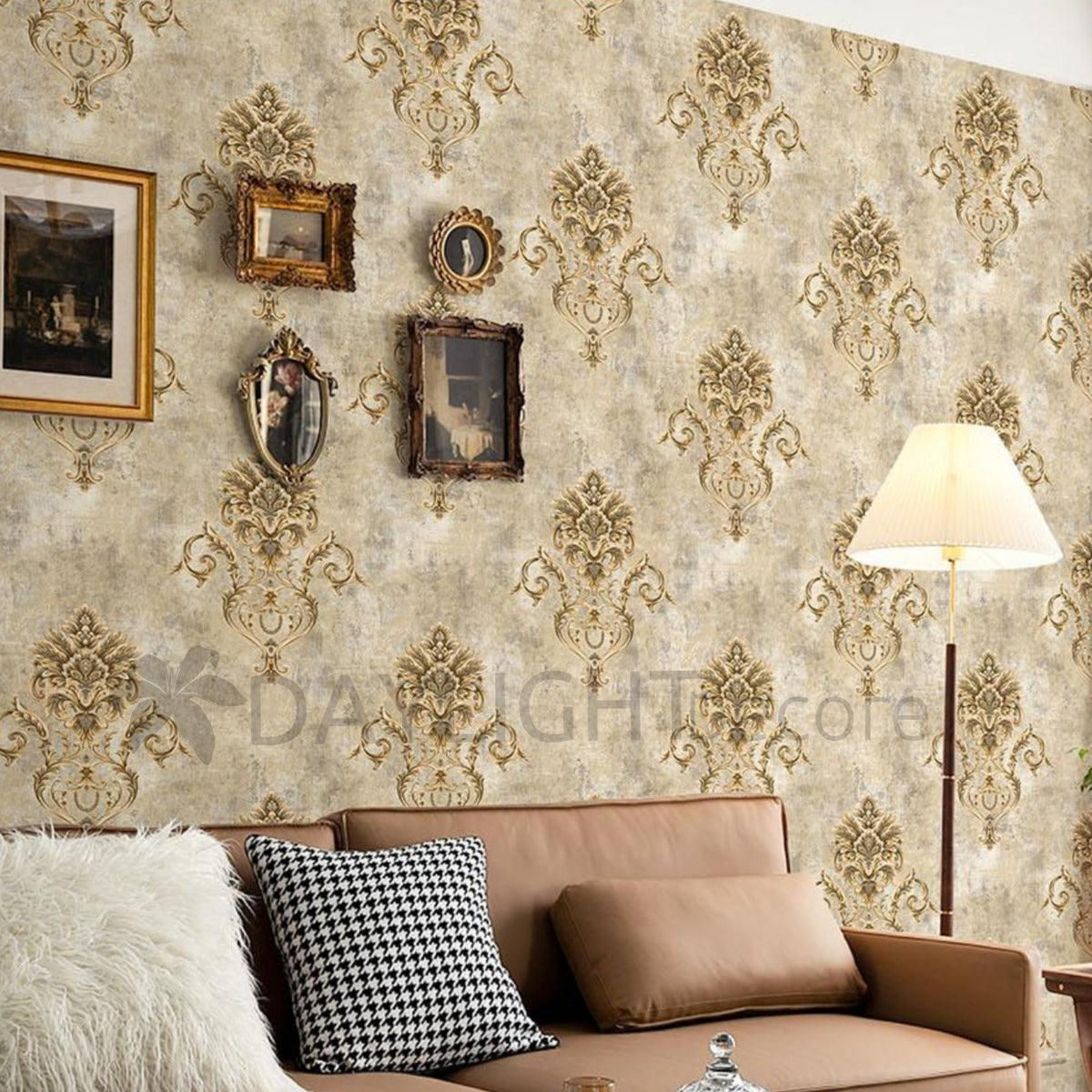 Yellow Beige Damask Modern Design Wallpaper Roll for Wall Covering Living Room, Bedroom Wall Tejas