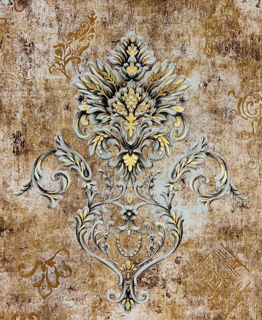 Beige Silver Mix Damask Modern Design Wallpaper Roll for Wall Covering Living Room, Bedroom Wall Tejas