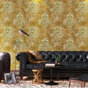 Green mix Mustard Mix Damask Modern Design Wallpaper Roll for Wall Covering Living Room, Bedroom Wall Excel