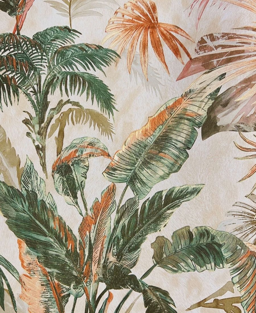 Tropical Plant Forest Banana Tree Leaf Green & Glden mix Wallpaper Roll. Home Decor Botanical Wallcovering 55 S.ft Roll Size