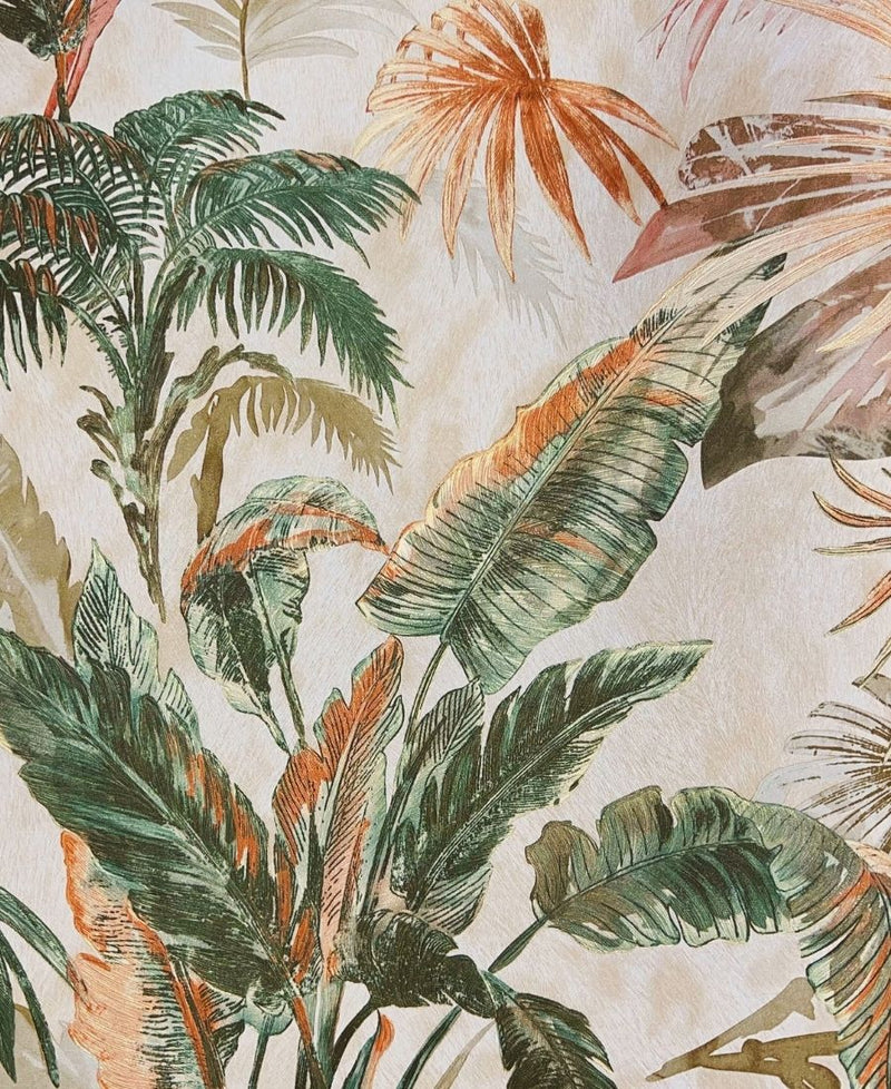 Tropical Plant Forest Banana Tree Leaf Green & Glden mix Wallpaper Roll. Home Decor Botanical Wallcovering 55 S.ft Roll Size