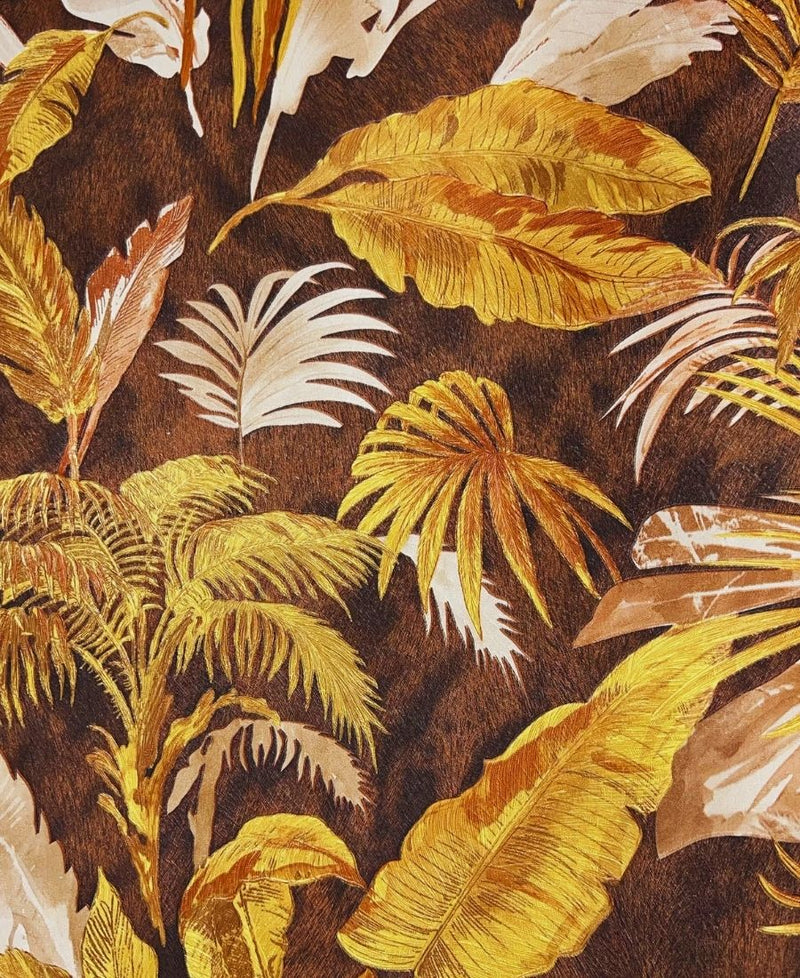 Banana Leaf Tree Forest Brown Mix Golden Wallpaper Roll. Home Decor Botanical Wallcovering 55 S.ft Roll Size