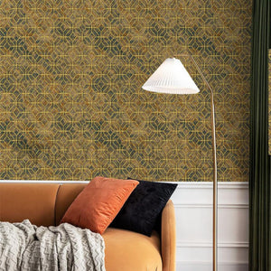 Mamora Trellis Cork Geometric Navy Blue & Beige Mix Wallpaper Roll for Wall Covering Living Room, Bedroom Wall Tejas