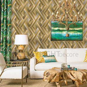 Geometric Art Golden & Silver Mix Wallpaper Roll for Wall Covering Living Room, Bedroom Wall Tejas