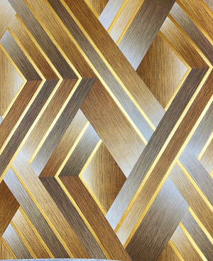 Geometric Golden Stripe Mix Golden Color Wallpaper Roll for Wall Covering Living Room, Bedroom Wall Tejas