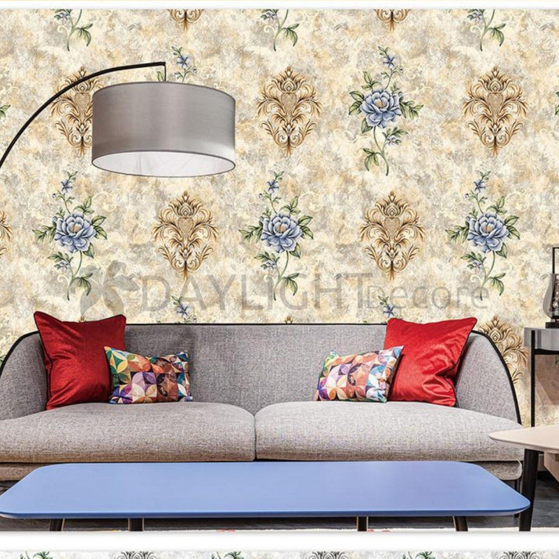 Floral Damask Mix Cream Color Wallpaper Roll for Wall Covering Living Room, Bedroom Wall Tejas