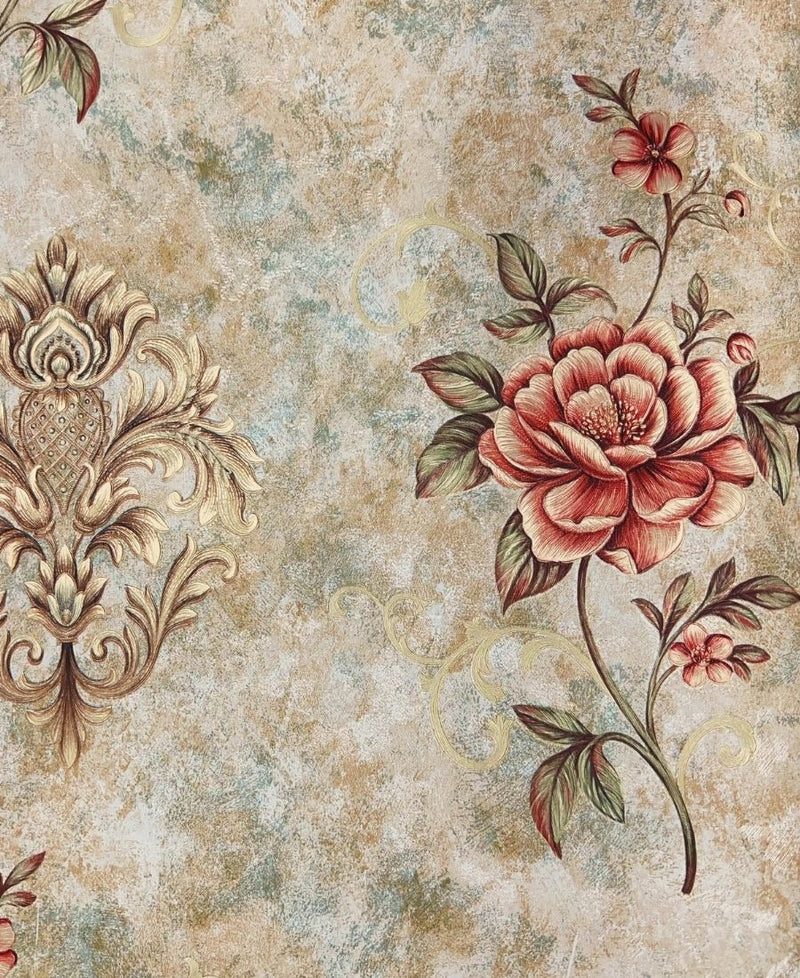 Floral Damask Mix Beige Color Wallpaper Roll for Wall Covering Living Room, Bedroom Wall Tejas
