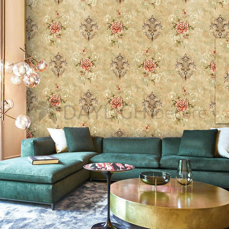Floral Damask Mix Beige Color Wallpaper Roll for Wall Covering Living Room, Bedroom Wall Tejas