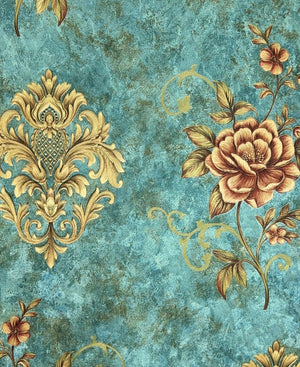 Floral Damask Mix Green Color Wallpaper Roll for Wall Covering Living Room, Bedroom Wall Tejas