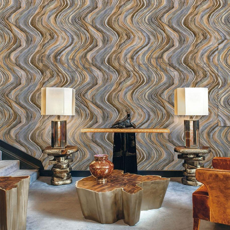 3D Wave Marvel Design Mix Gray & Brown colour wallpaper for wall Use Wall Covering LIving Room, Bedroom, Kids Room, Office Etc. Roll Qty 55 Sq.ft