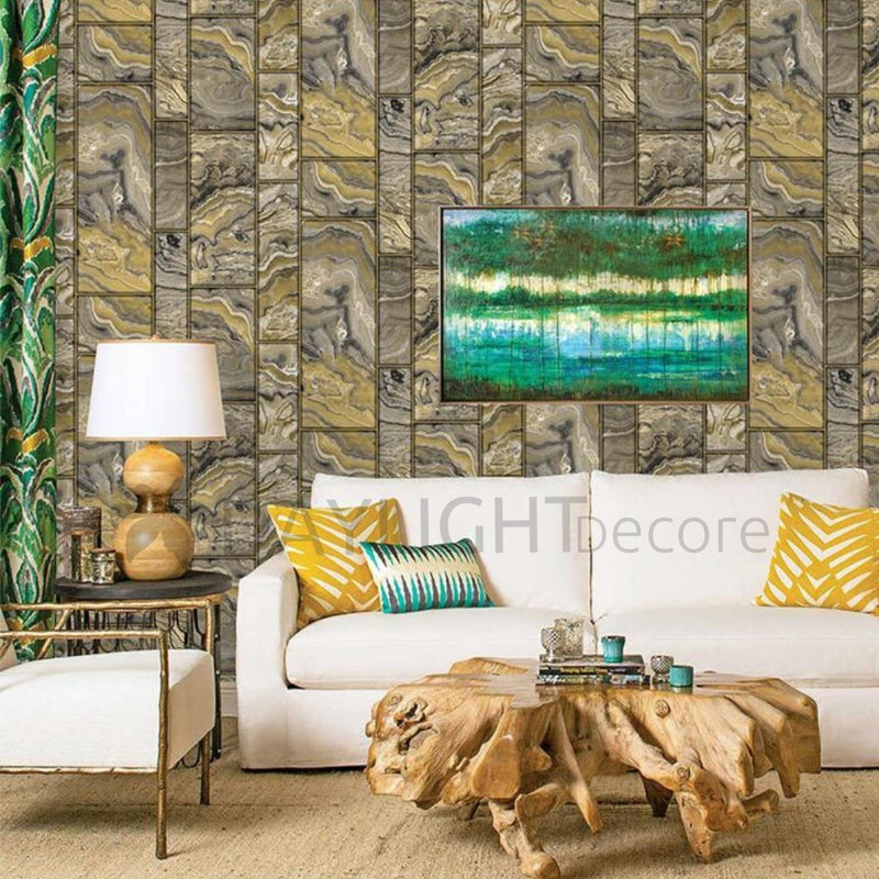 Stone Marvel Design Yellow & Silver Mix colour Design Wallpaper Premium Quality Wallpaper for Wall Use Wall Covering Living Room, Bedroom, Kids Room, Office etc. Roll Qty 55 Sq.ft