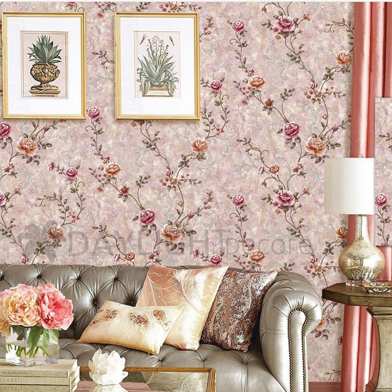 Pink Floral Wallpaper Roll for Wall Covering Living Room, Bedroom Wall Tejas
