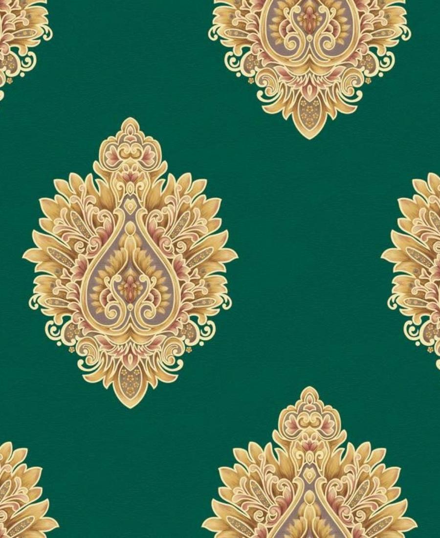 Excel Classic Damask Design Green Wallpaper Roll for Covering Living Room, Bedroom Walls 57 Sqft