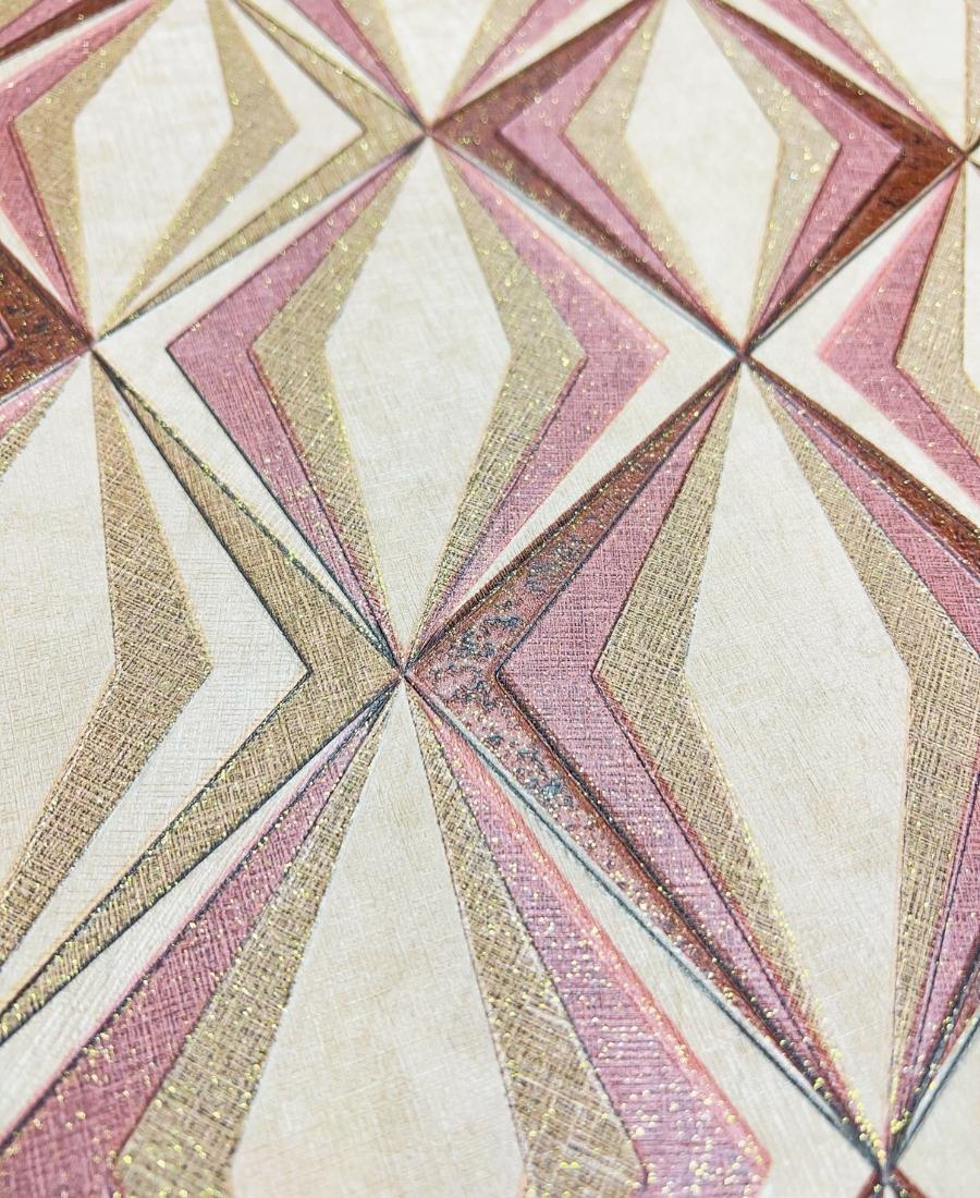 3D Geometric Pink & Beige Color Wallpaper Roll for Covering Living Room, Bedroom Walls 57 Sqft