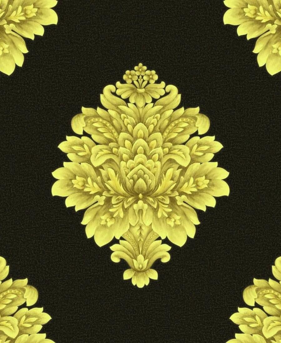 Excel Metalic Damask Design Black Background Wallpaper Roll for Covering Living Room, Bedroom Walls 57 Sqft