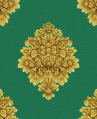 Excel Golden Damask Design Green Background Wallpaper Roll for Covering Living Room, Bedroom Walls 57 Sqft