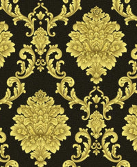 Excel Metalic Damask Design Black Background Wallpaper Roll for Covering Living Room, Bedroom Walls 57 Sqft